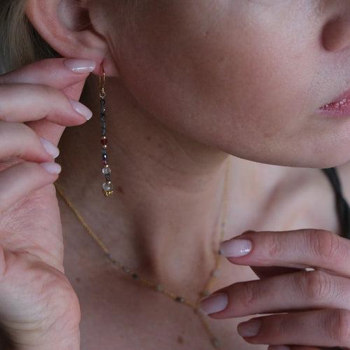 Diamond & Tourmaline Bead  Dangle Earrings