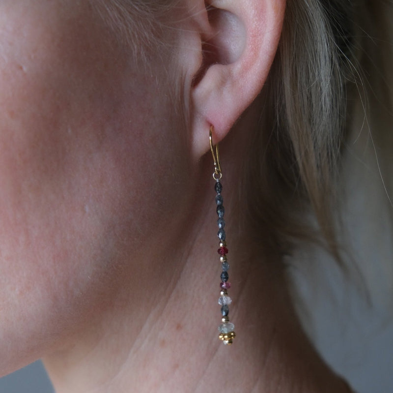 Diamond & Tourmaline Bead  Dangle Earrings