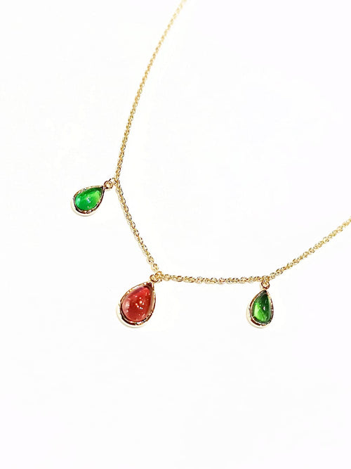 Multi Tourmaline Cabochon 14kt Gold Necklace