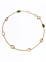 Multi Tourmaline Cabochon  14kt Gold Bracelet