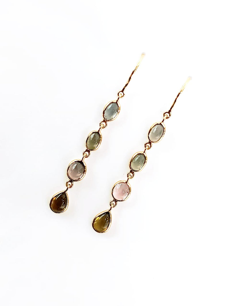 Multi Tourmaline Cabochon 14kt Gold Earring