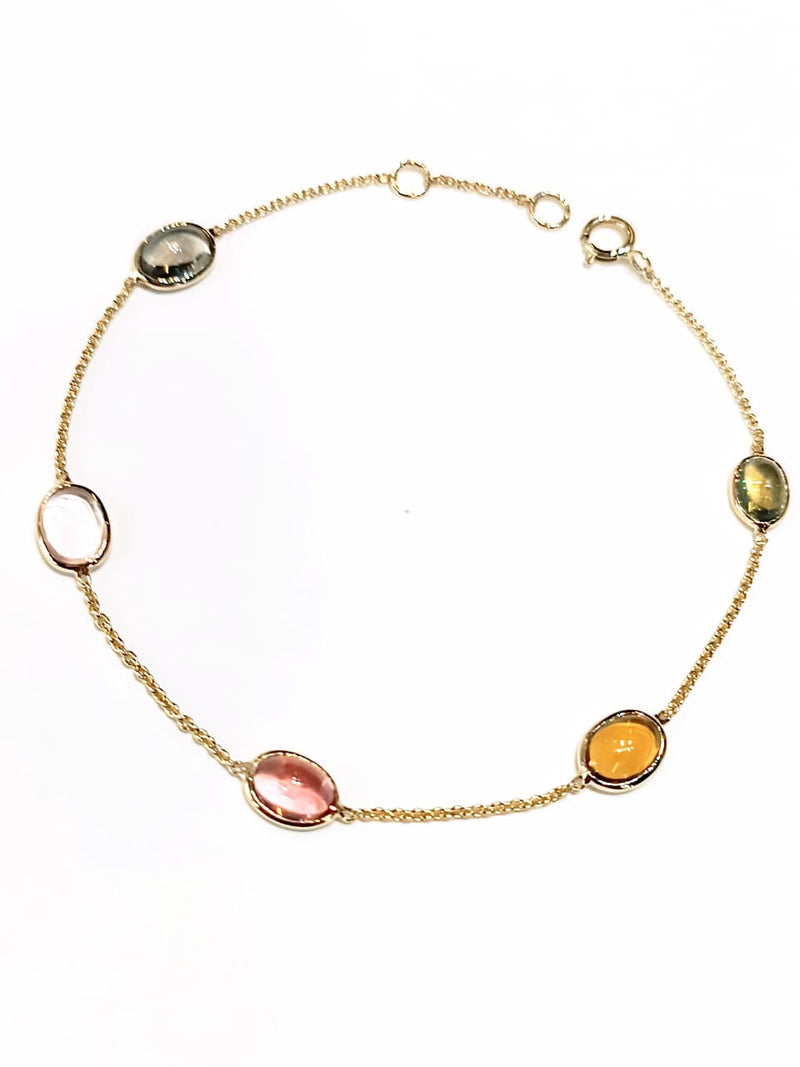 Multi Tourmaline Cabochon 14kt Gold Bracelet