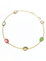 Multi Tourmaline Cabochon  14kt Gold Bracelet