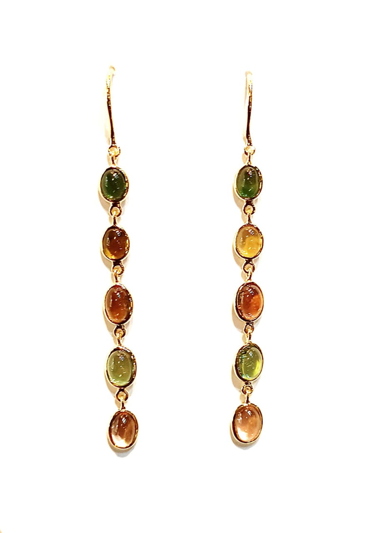 Multi Tourmaline 5 stone  14kt Yellow Gold Earring