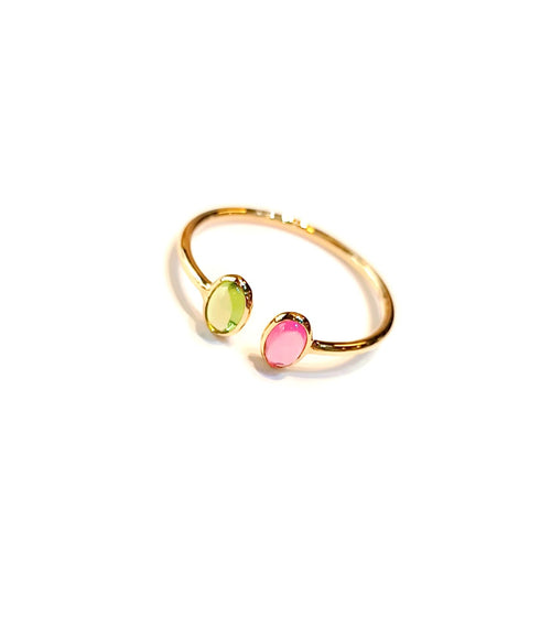 Green & Pink Tourmaline 14kt Yellow Gold Ring