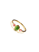 Green & Pink Tourmaline  14kt Yellow Gold Ring