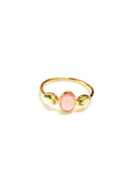 Green & Pink Tourmaline  14kt Yellow Gold Ring