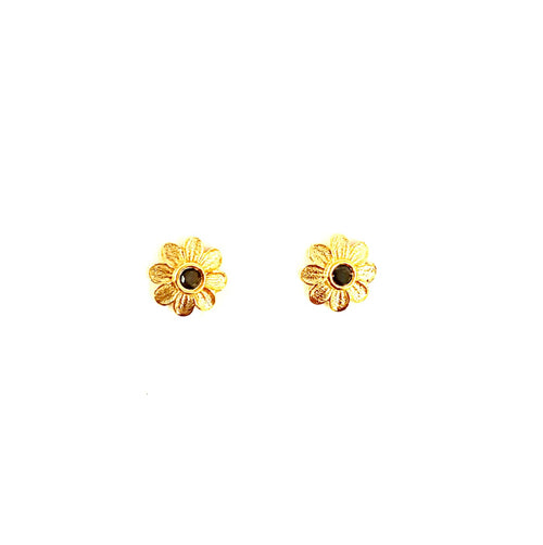 Black Diamond 0.02 carat 14kt Yellow Gold Flowers Stud Earring