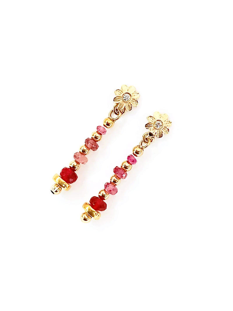 Diamond  & Tourmaline Beads with Gold Filled Bead & 14kt Yellow Gold Earring