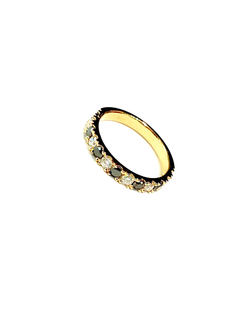 Black Diamond  & White Diamond  Half Eternity 14kt Gold Ring