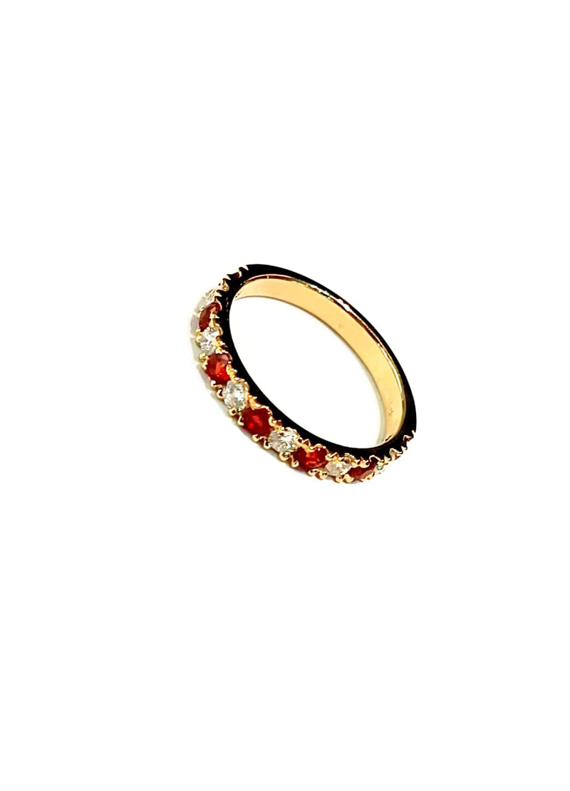 Spinel & White Diamond Half Eternity 14kt Gold Ring