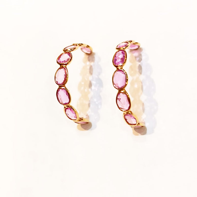 Pink Sapphire  18Kt Gold Hoop Earrings