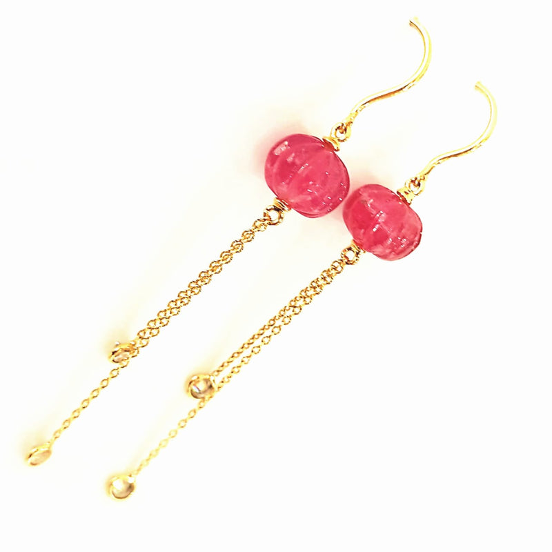 Pink Tourmline & Diamond 18Kt Gold Earrings