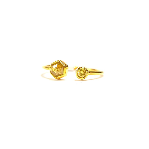 Yellow Diamond Rose Cut Diamond 14 karat Gold Ring